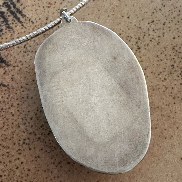 Vintage Old Pawn Sterling Silver Large Turquoise Pendant Necklace Snake Chain - Picture 4 of 7